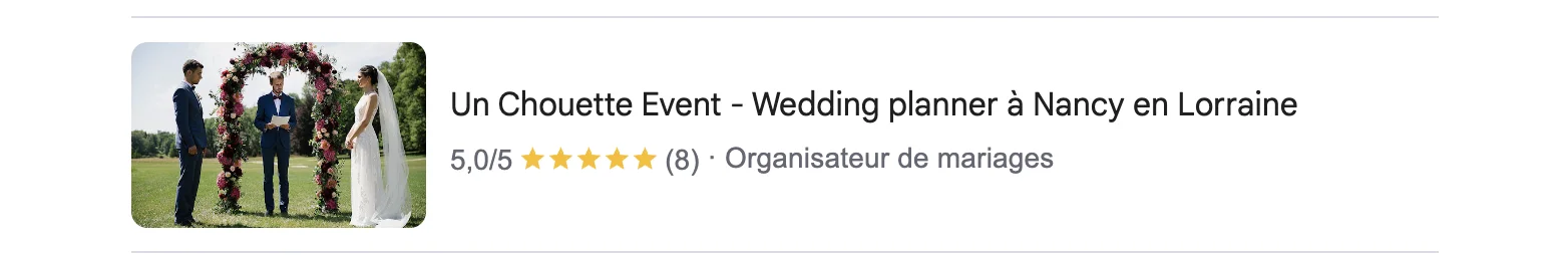 exemple d'une mauvaise fiche google d'une wedding planner